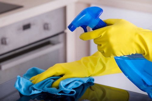 Cleaner treating stains on a carpet in a Streatham flat