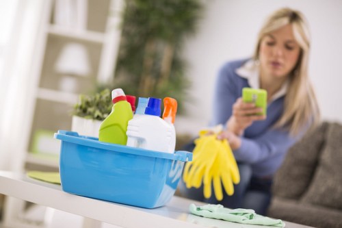 Commercial cleaner preparing a Streatham workplace for business hours